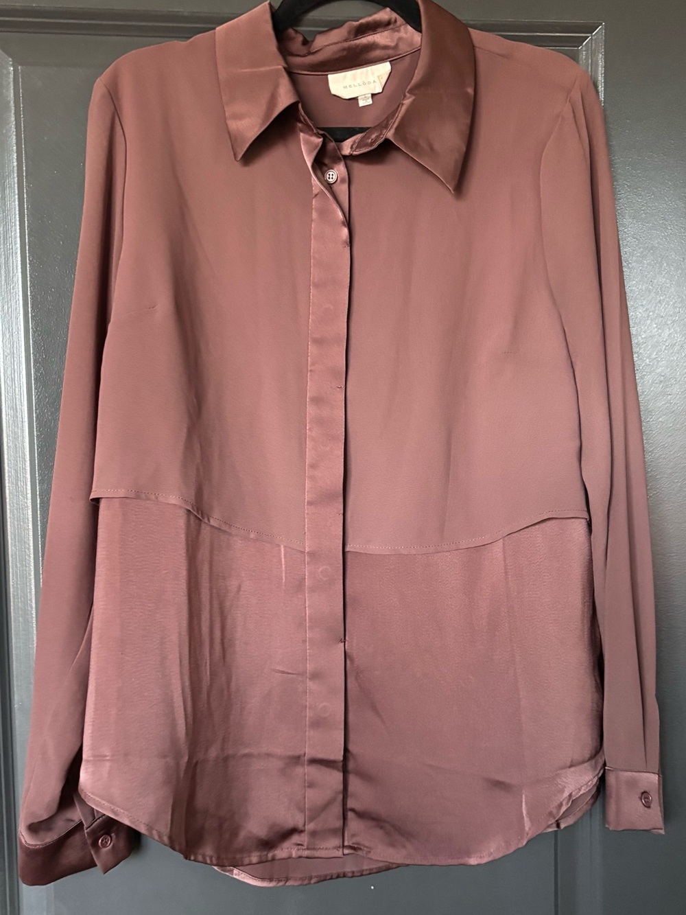MELLODAY Satin-Panel Button-Up Blouse in Mauve